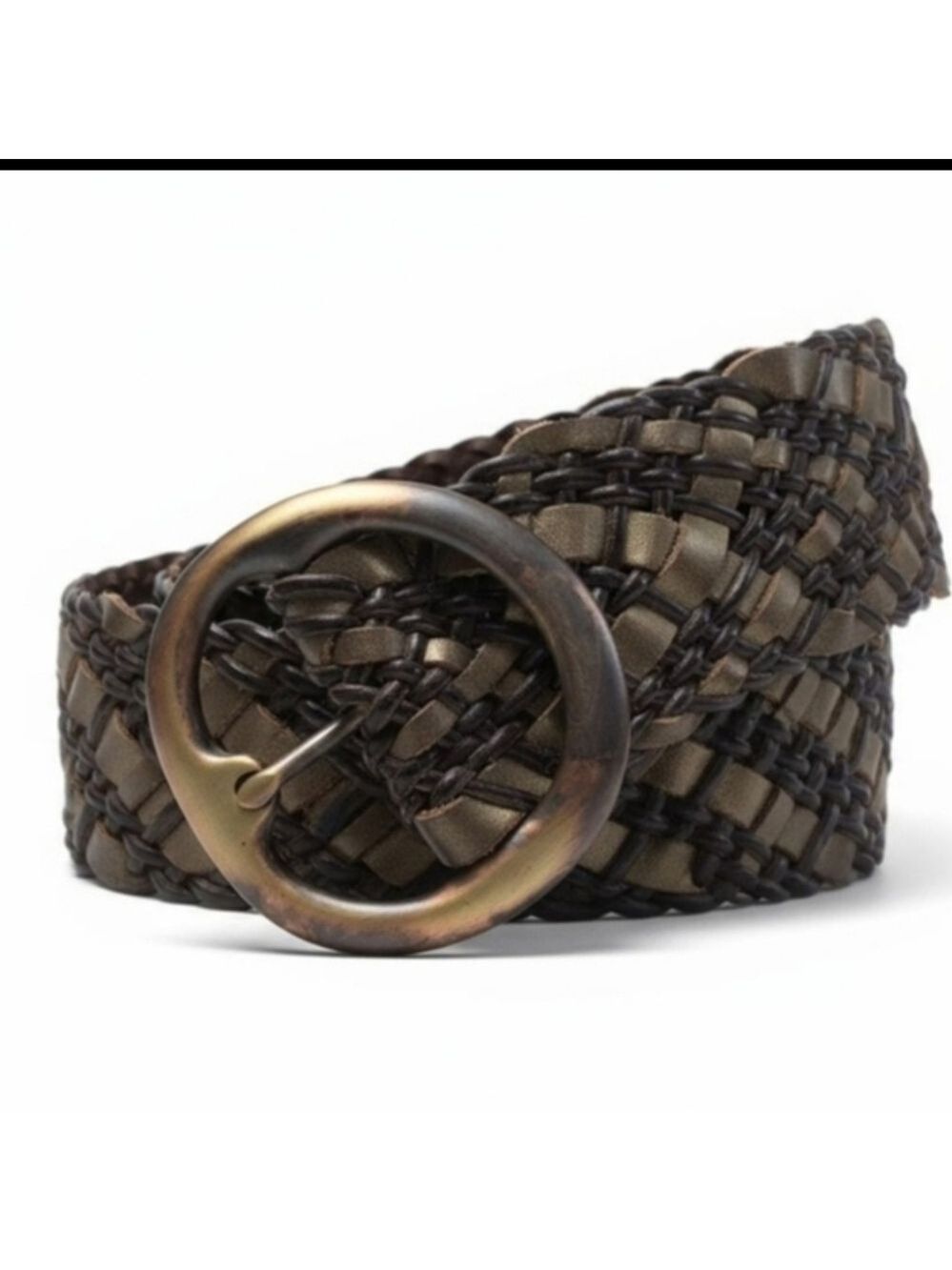 Nine West Braided Leather Wide Belt 40" Brown Boho Statement